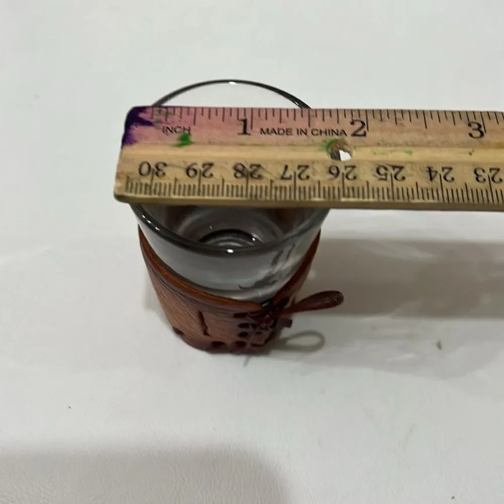 Brown Leather Corset Heart Shot Glasses Candle Holders 2 1/2 In Tall 1 3/4 Round